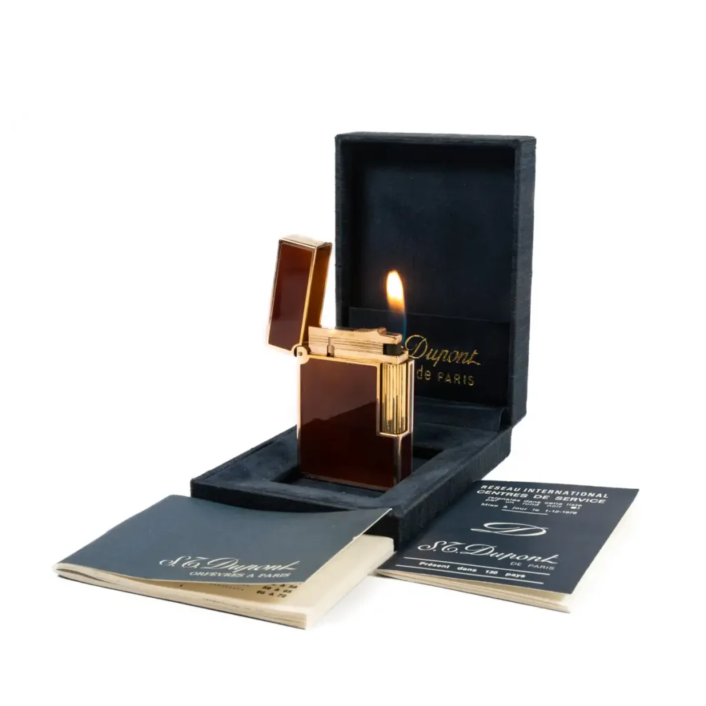 Vintage Authentic Gold plated Ligne 2 ST Dupont Lighter in Fire Lacquer 1990s
