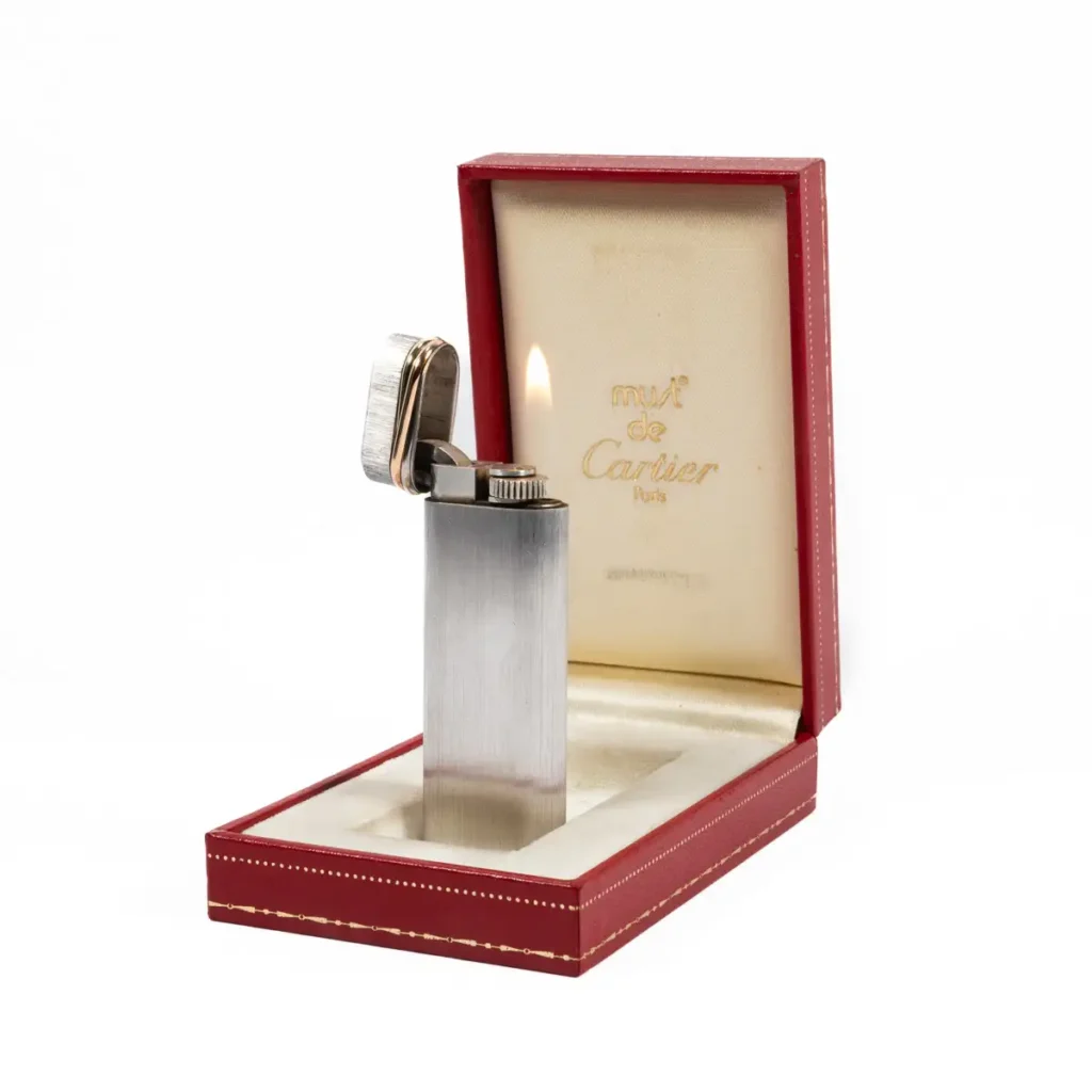 Vintage Cartier Les Must Trinity lighter Brushed Silver Complete In Box 1990s