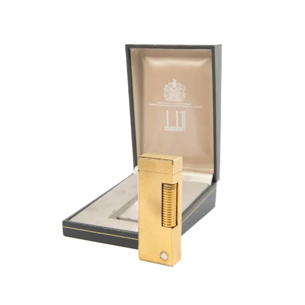 Vintage Dunhill Rollagas lighter Gold Plated Diamond cut In Box 1980s - Image 2