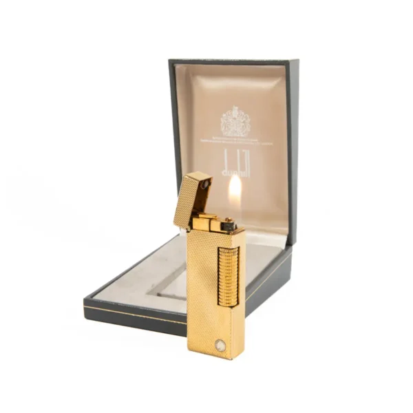 Vintage Dunhill Rollagas lighter Gold Plated Diamond cut In Box 1980s