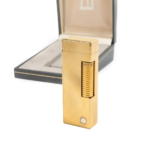 Vintage Dunhill Rollagas lighter Gold Plated Diamond cut In Box 1980s - Image 4