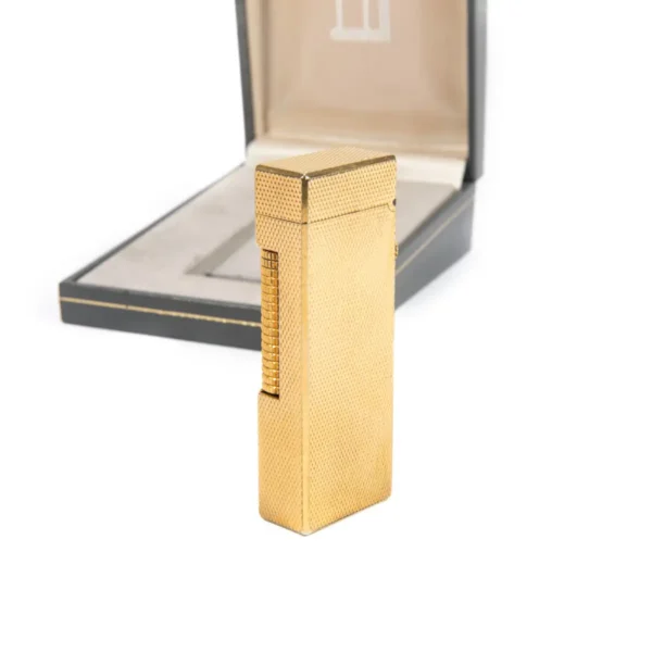 Vintage Dunhill Rollagas lighter Gold Plated Diamond cut In Box 1980s - Image 5