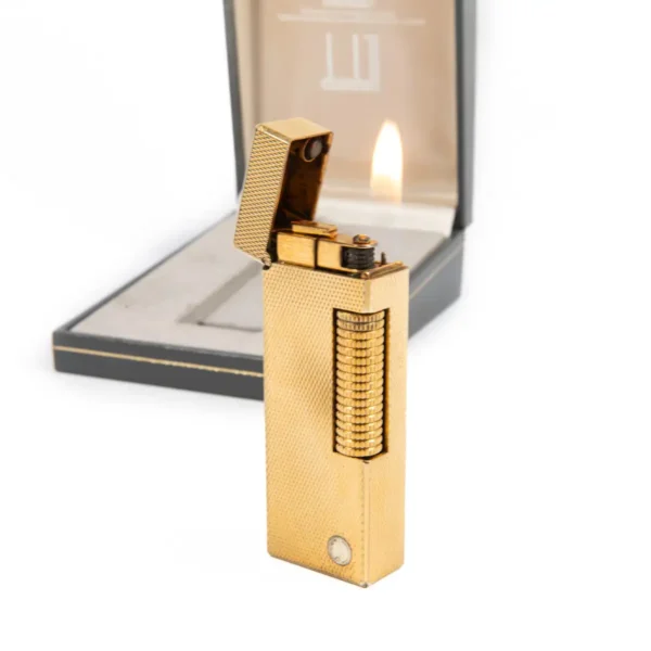 Vintage Dunhill Rollagas lighter Gold Plated Diamond cut In Box 1980s - Image 8