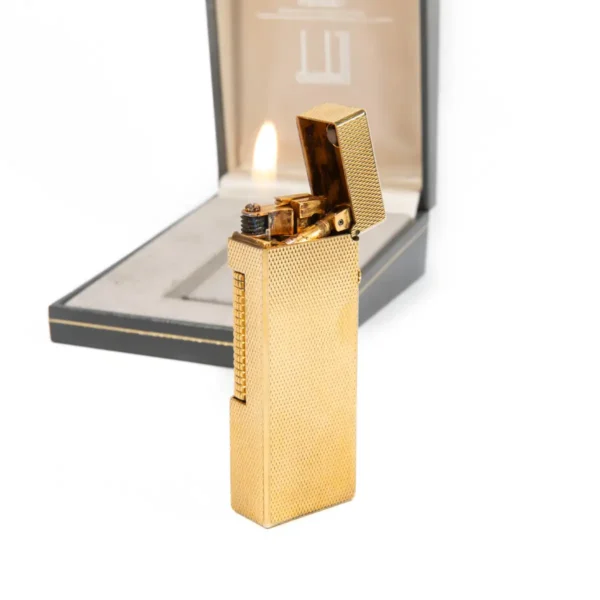 Vintage Dunhill Rollagas lighter Gold Plated Diamond cut In Box 1980s - Image 9