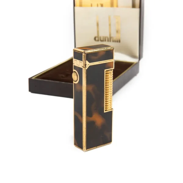 Vintage Dunhill Rollagas lighter Tortoiseshell Gold Plated In Box 1970s - Image 6