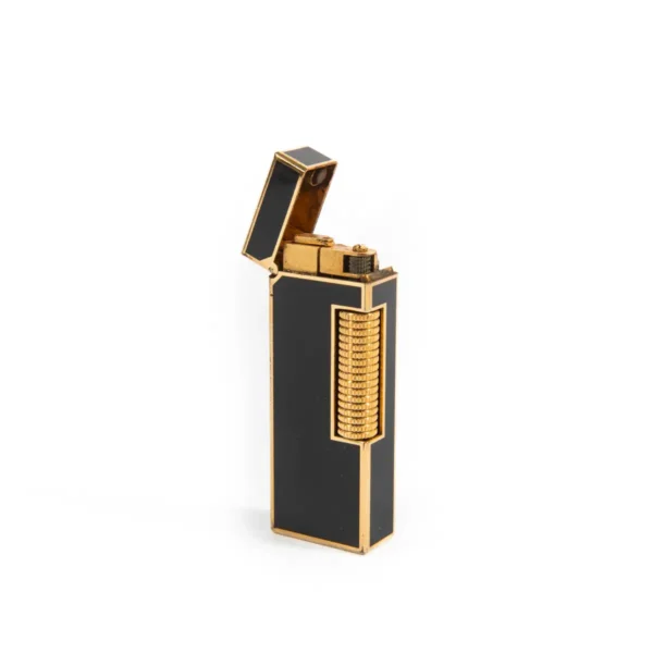 Vintage Dunhill Rollagas Lighter Black Lacquered Gold Plated 1970s