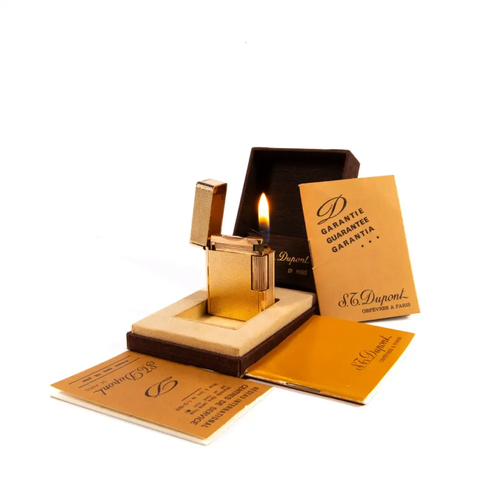Vintage Gold Plated Small Linge 1 BR ST Dupont Lighter 1980s In Box