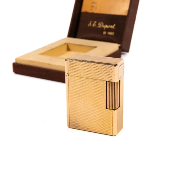 Vintage Gold Plated Small Linge 1 BR ST Dupont Lighter 1980s In Box - Image 3