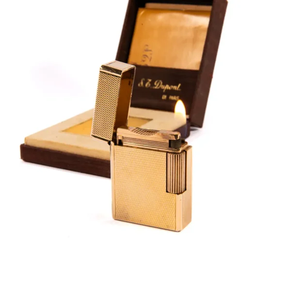 Vintage Gold Plated Small Linge 1 BR ST Dupont Lighter 1980s In Box - Image 8