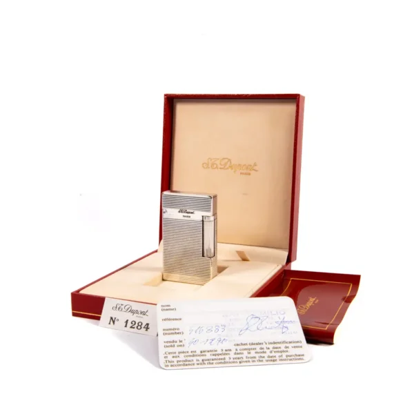 Vintage Authentic Silver plated Ligne 2 ST Dupont Montparnasse Lighter from the 1990s Complete Box & Papers - Image 2