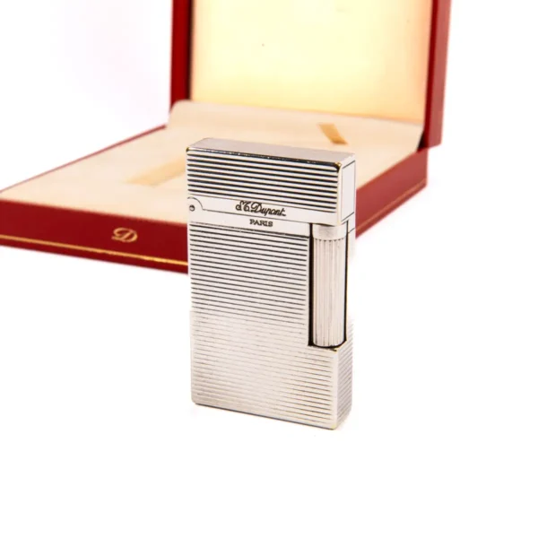 Vintage Authentic Silver plated Ligne 2 ST Dupont Montparnasse Lighter from the 1990s Complete Box & Papers - Image 3