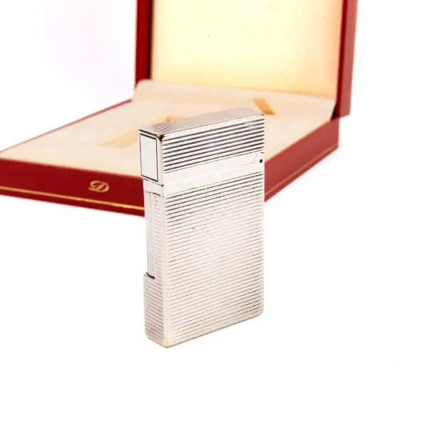 Vintage Authentic Silver plated Ligne 2 ST Dupont Montparnasse Lighter from the 1990s Complete Box & Papers - Image 4