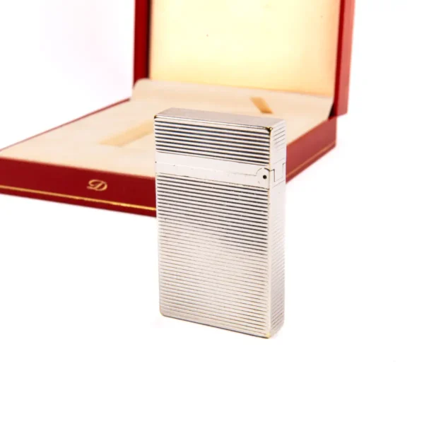 Vintage Authentic Silver plated Ligne 2 ST Dupont Montparnasse Lighter from the 1990s Complete Box & Papers - Image 5