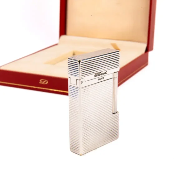 Vintage Authentic Silver plated Ligne 2 ST Dupont Montparnasse Lighter from the 1990s Complete Box & Papers - Image 6