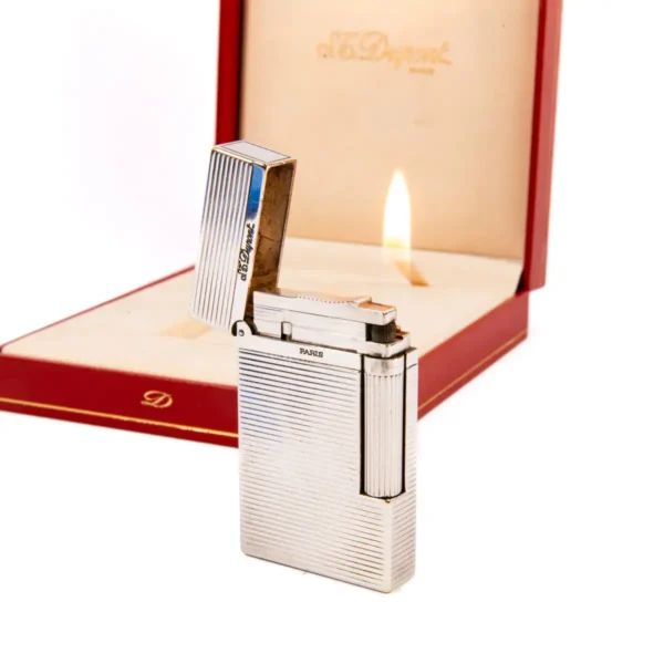 Vintage Authentic Silver plated Ligne 2 ST Dupont Montparnasse Lighter from the 1990s Complete Box & Papers - Image 7