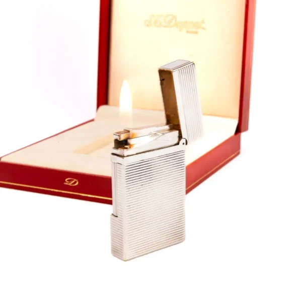 Vintage Authentic Silver plated Ligne 2 ST Dupont Montparnasse Lighter from the 1990s Complete Box & Papers - Image 8