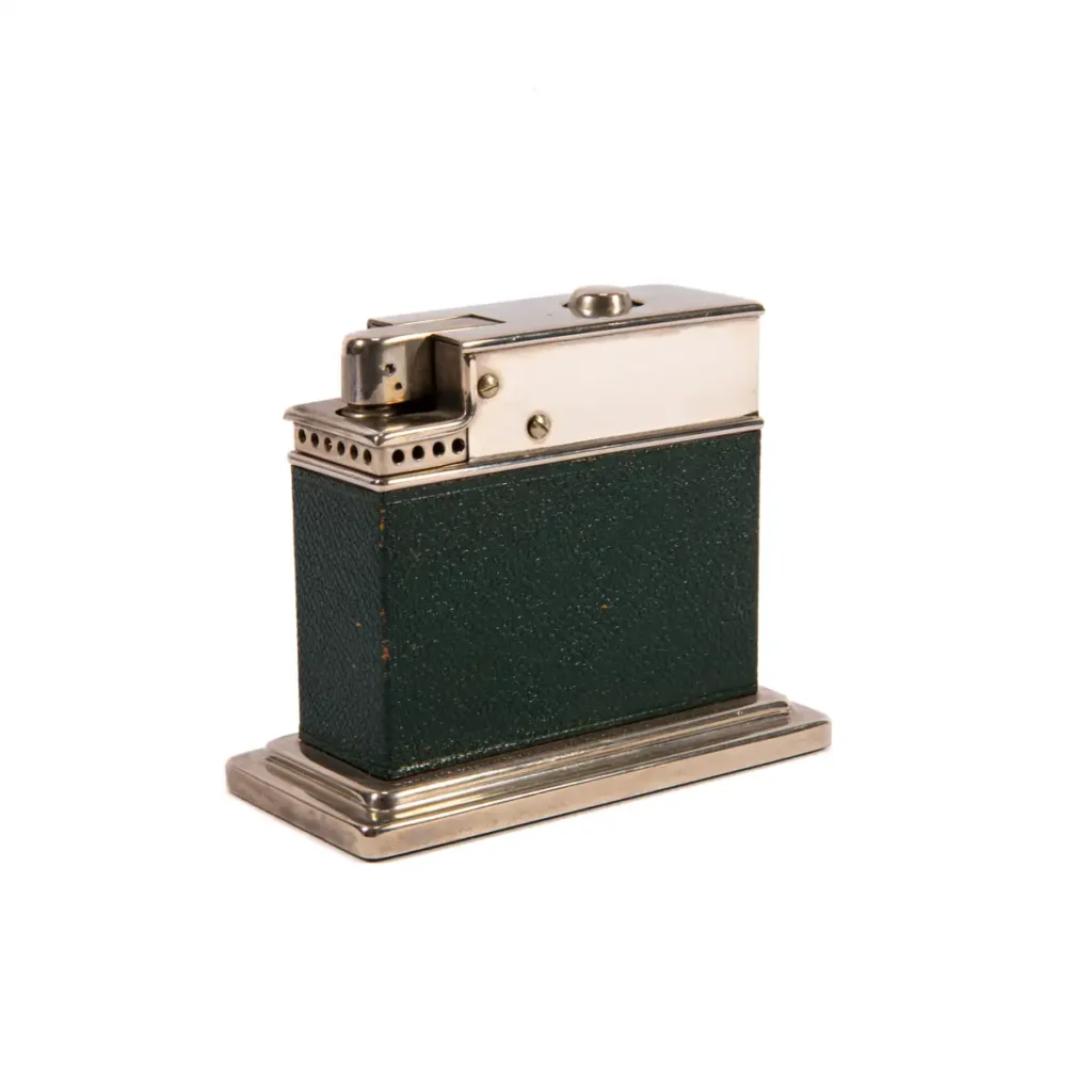 Vintage Myflam Chrome Leather Table Lighter Square base 1950s