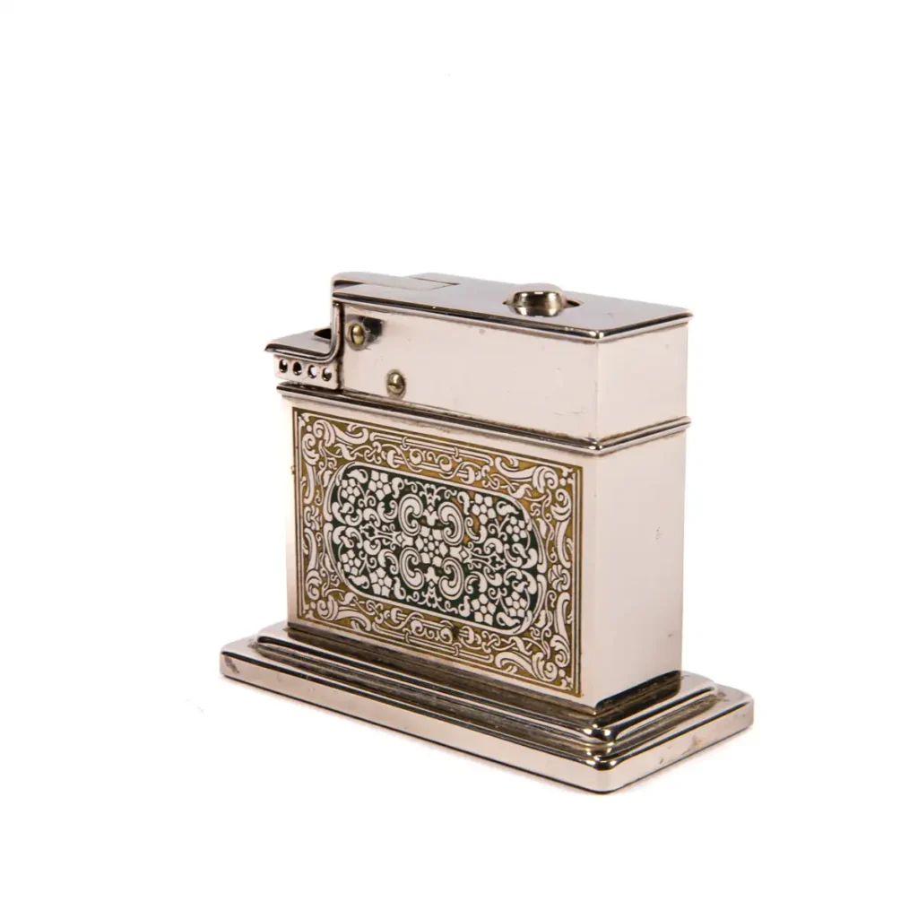 Square Table Lighter Vintage Myflam Chrome Enameled Table Lighter Square base 1950s - The ...