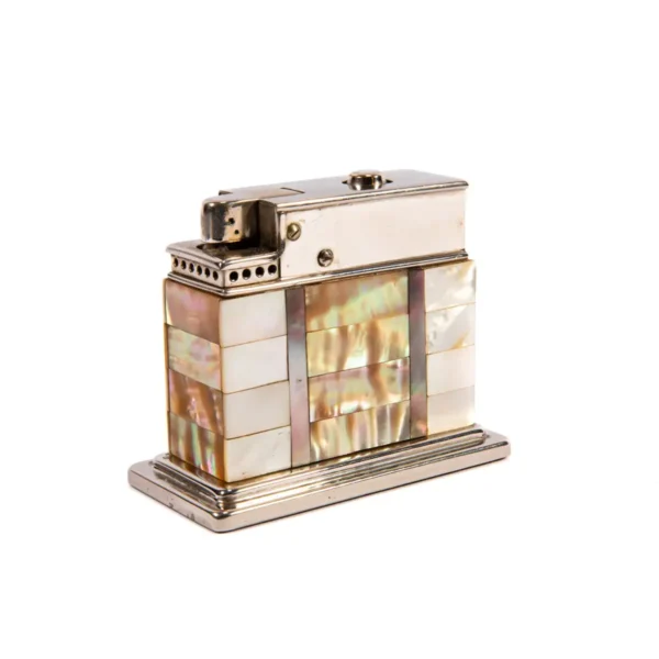 Vintage Myflam Mother of Pearl Table Lighter Square base 1950s