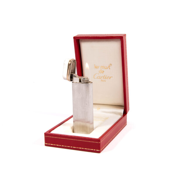 Vintage Cartier Les Must Trinity lighter Brushed Silver Complete In Box 1970s