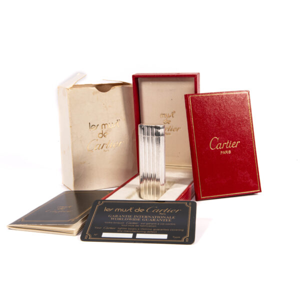 Vintage Heavy Solid 925 Silver sleeved Cartier Les must Lighter Complete in box 1970s - Image 2