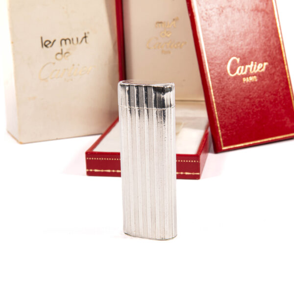 Vintage Heavy Solid 925 Silver sleeved Cartier Les must Lighter Complete in box 1970s - Image 12