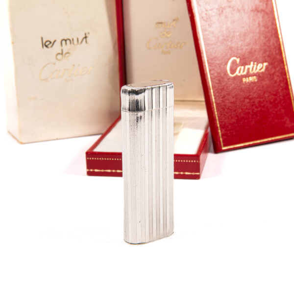 Vintage Heavy Solid 925 Silver sleeved Cartier Les must Lighter Complete in box 1970s - Image 11