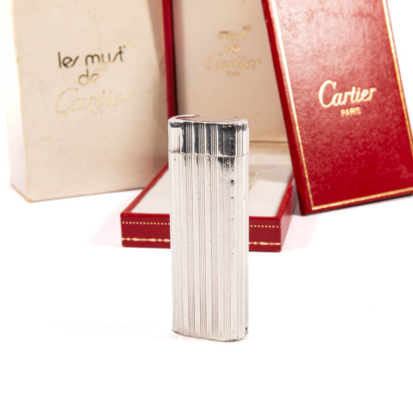 Vintage Heavy Solid 925 Silver sleeved Cartier Les must Lighter Complete in box 1970s - Image 10