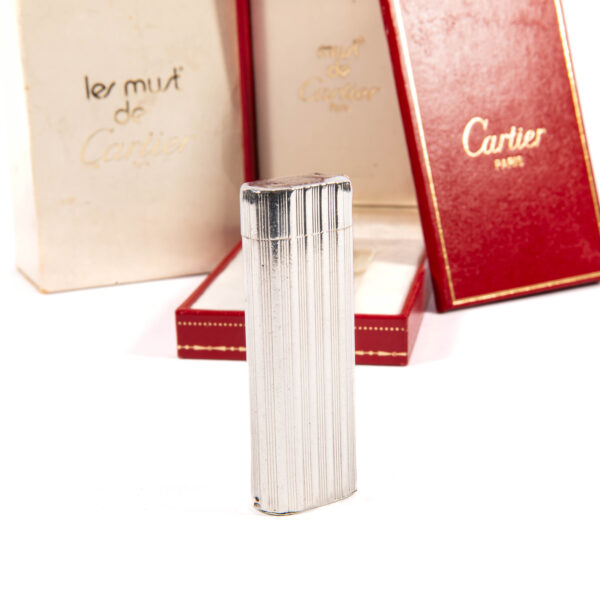 Vintage Heavy Solid 925 Silver sleeved Cartier Les must Lighter Complete in box 1970s - Image 9