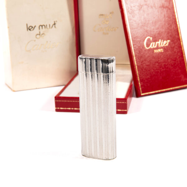 Vintage Heavy Solid 925 Silver sleeved Cartier Les must Lighter Complete in box 1970s - Image 8