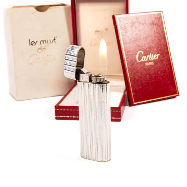 Vintage Heavy Solid 925 Silver sleeved Cartier Les must Lighter Complete in box 1970s - Image 7