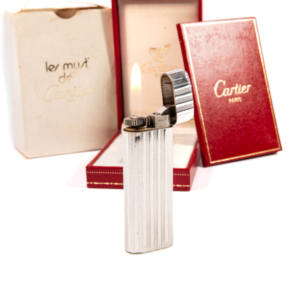 Vintage Heavy Solid 925 Silver sleeved Cartier Les must Lighter Complete in box 1970s - Image 6