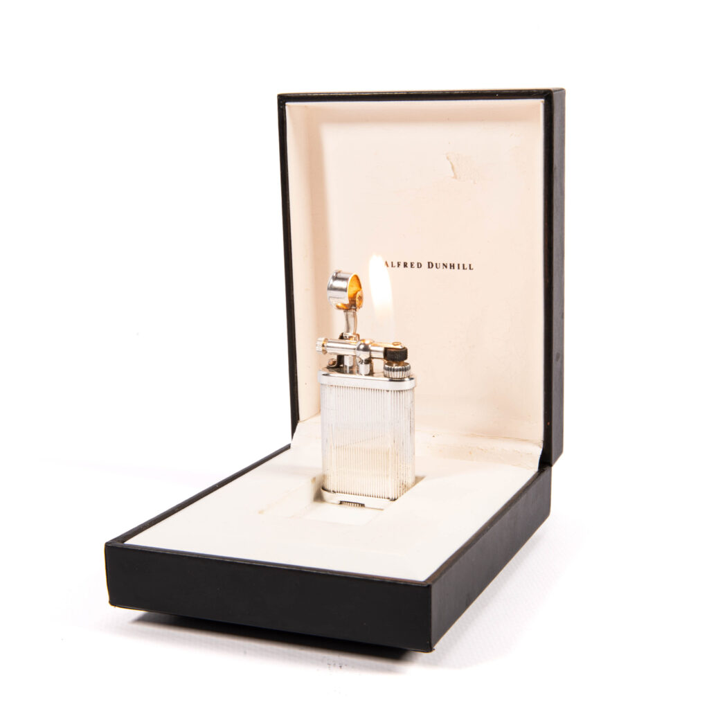 Silver plated Dunhill Unique Small lighter lit in its original box