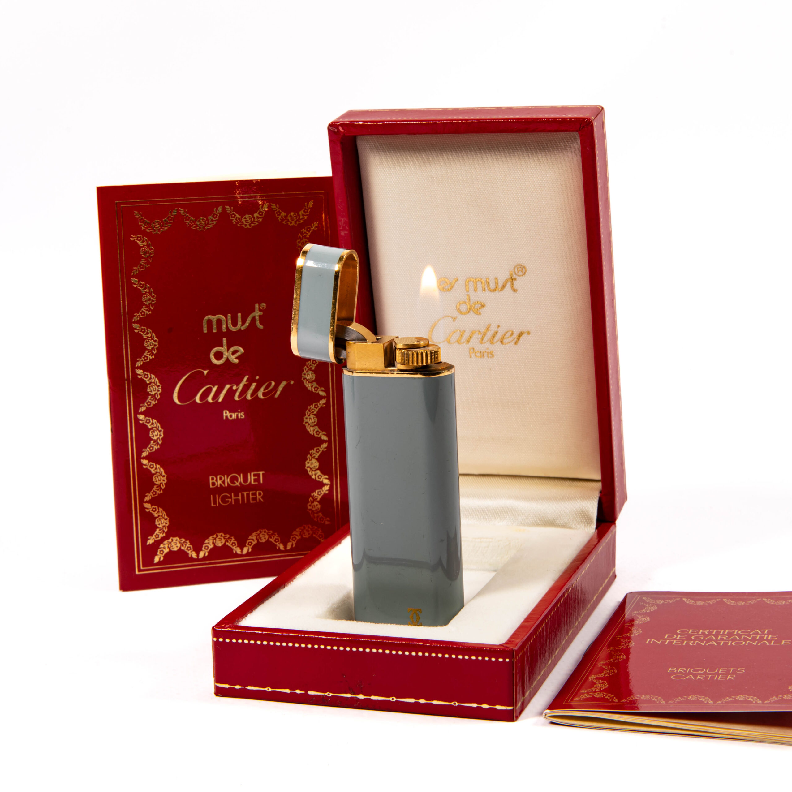 Vintage Cartier Les Must Lighter Grey Lacquered in Box 1970s