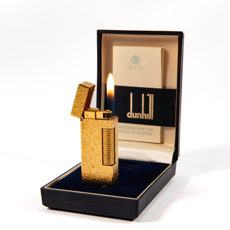Vintage Gold Plated Dunhill Rollagas Lighter Fine Bark in Box 1989