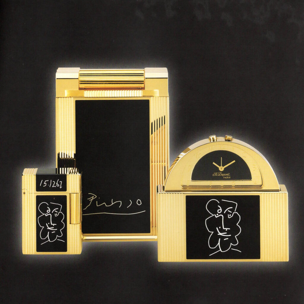 S.T. Dupont Picasso limited edition 1998 lighter and table lighter with the faun on black lacquer