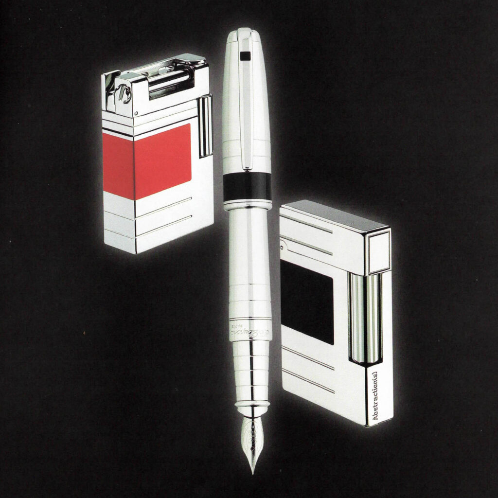 S.T. Dupont Abstraction(s) limited edition 2000 lighters in red and black lacquer with palladium and pen