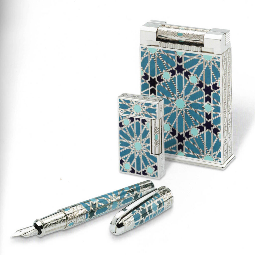 S.T. Dupont Andalusia limited edition 2003 in blue lacquer and turquoise with table lighter and pen