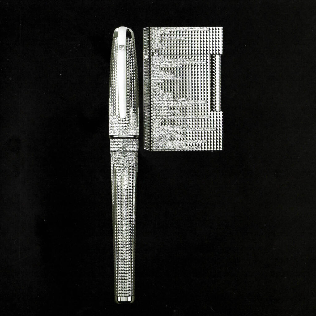 S.T. Dupont Diamond Rain limited edition 2005 Ligne 2 lighter and pen set with diamonds