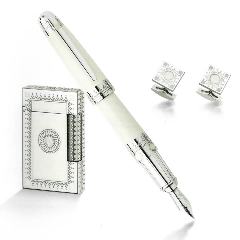 S.T. Dupont Shaman limited edition 2005 lighter in palladium with white lacquer and mother of pearl