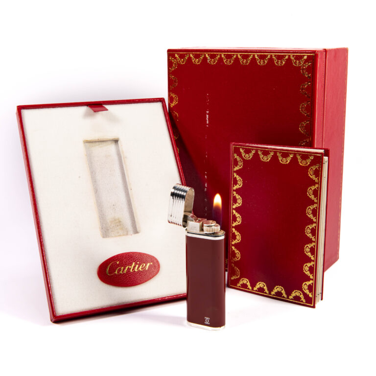 Vintage Lacquered Cartier Les Must Lighter Factory Solid Silver in Box 1970s
