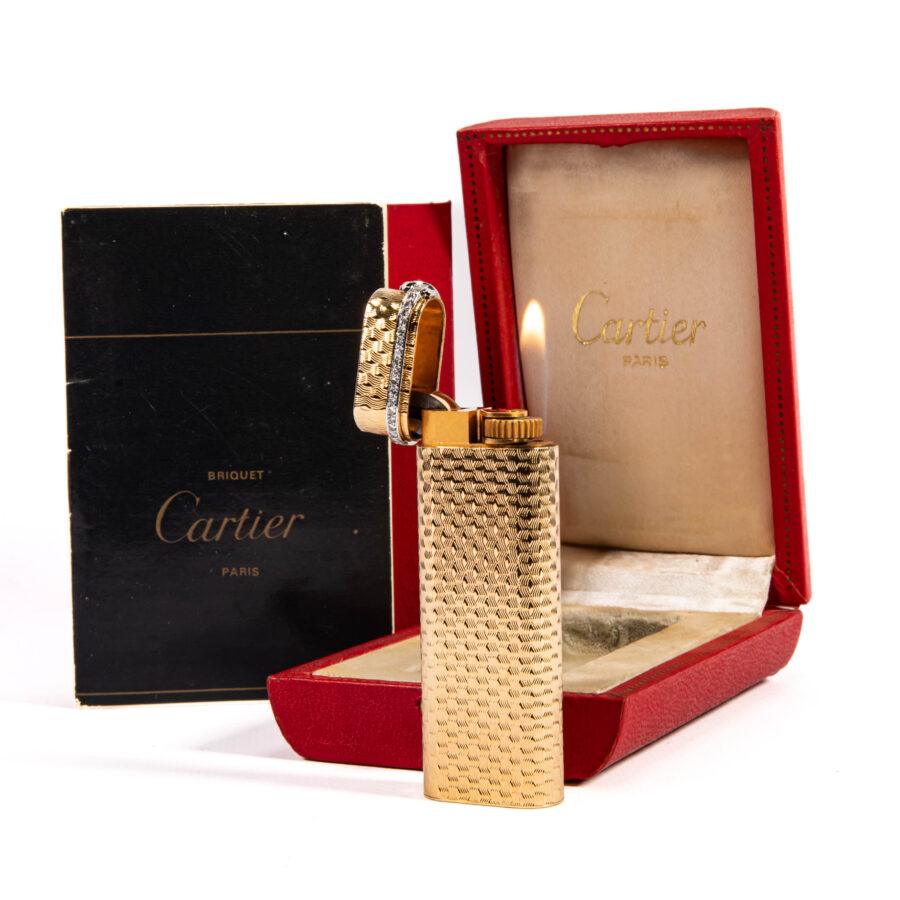 Vintage Early-Production Cartier Les Must Lighter in 18k Solid Gold with Factory Diamonds in box 1960s